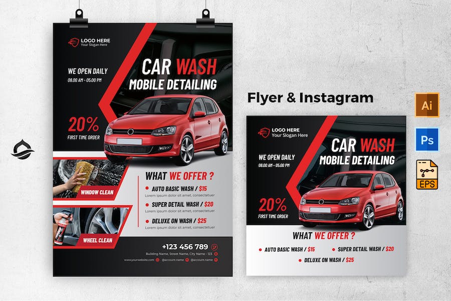 Car Mobile Detail Flyer & Instagram Post