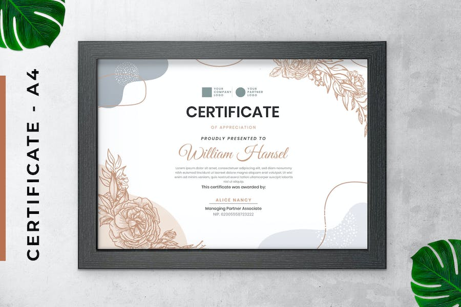 Watercolor Floral Certificate / Diploma Template