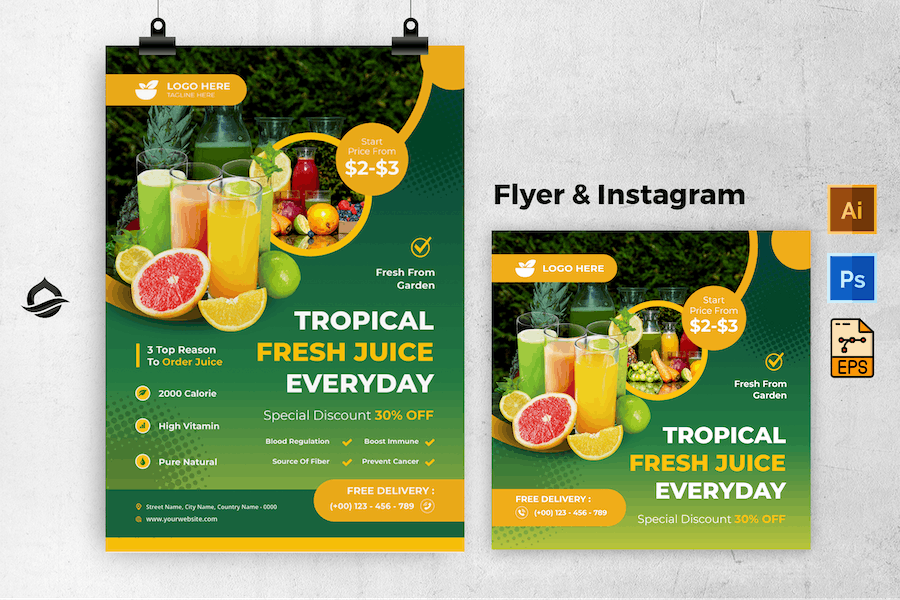 Tropical Fresh Juice Flyer & Instagram Post