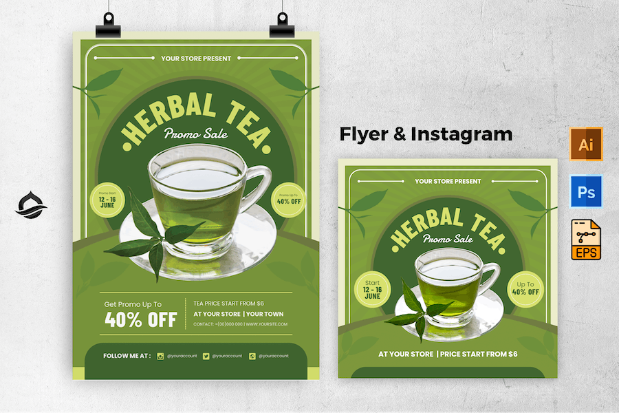 Herbal Tea Promo Sale Flyer & Instagram Post