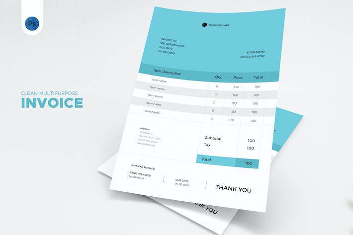 Clean Blue Invoice Design