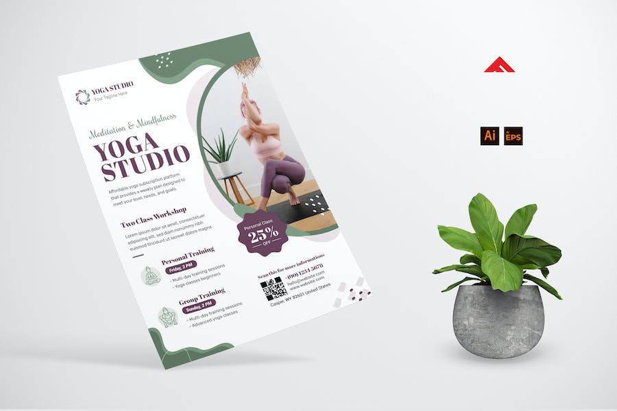 Green Elegant Yoga Program Flyer Poster