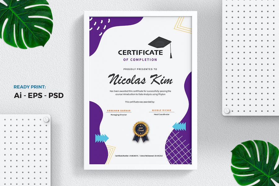 Professional Purple Certificate / Diploma Template