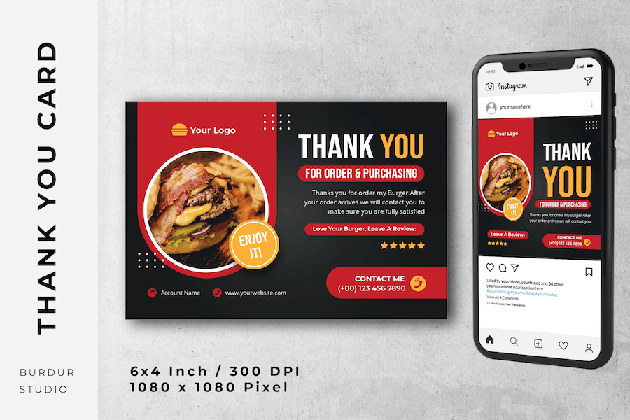 Burger Resto Thank You Card & Instagram Post