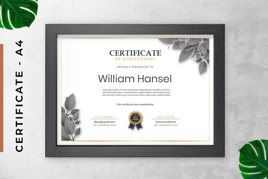 Grey Leaf Certificate / Diploma Template