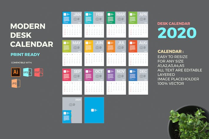 Modern 2020 Desk Calendar Pro