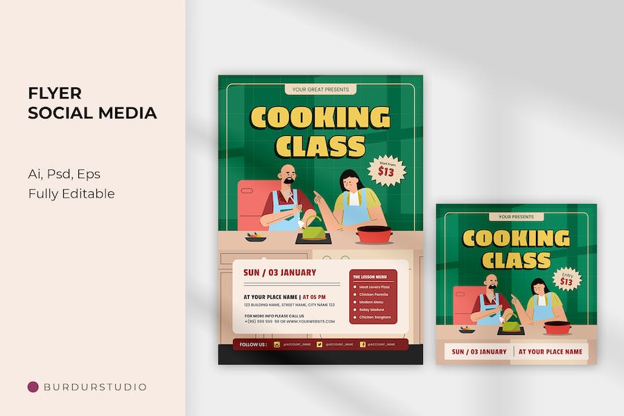 Modern Cooking Class Flyer & Instagram Post