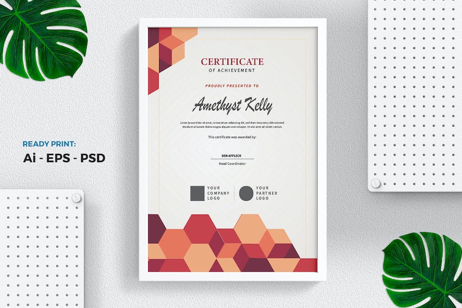 Hexagon orange Certificate / Diploma Template