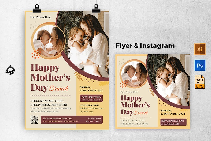 Warm Mother Day Template Flyer & Instagram Post