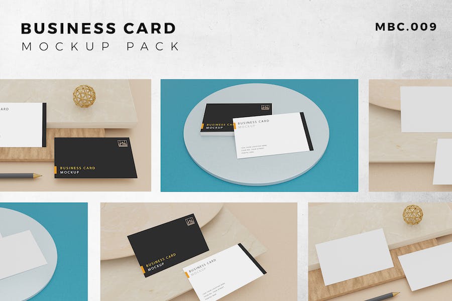9 Perspective Business Card Mockup Pack 09