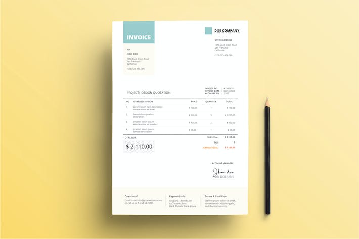 Invoice Business with Teal color accent