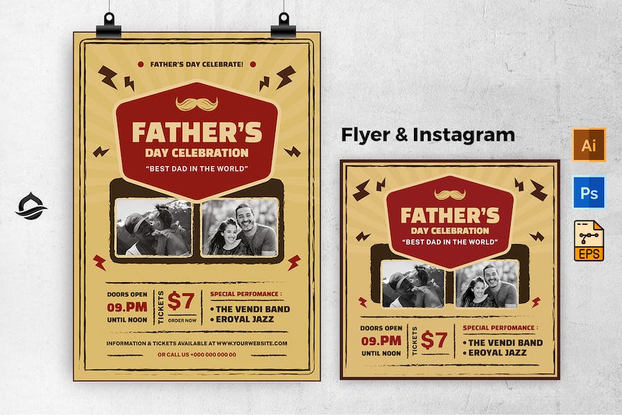 Retro Father day Template Flyer & Instagram post