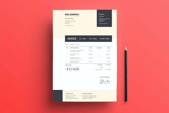 Invoice Business with Pale Yellow and Dark Grey